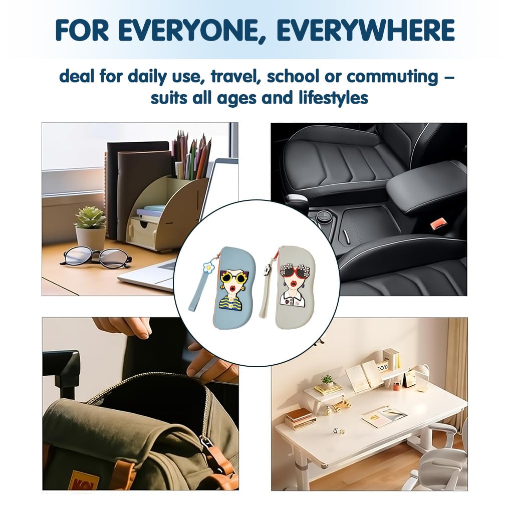 PROBEROS Sunglasses Cases Pack of 2 with Zipper Closure and Lanyard | 17x7.5cm Silicone Organizer