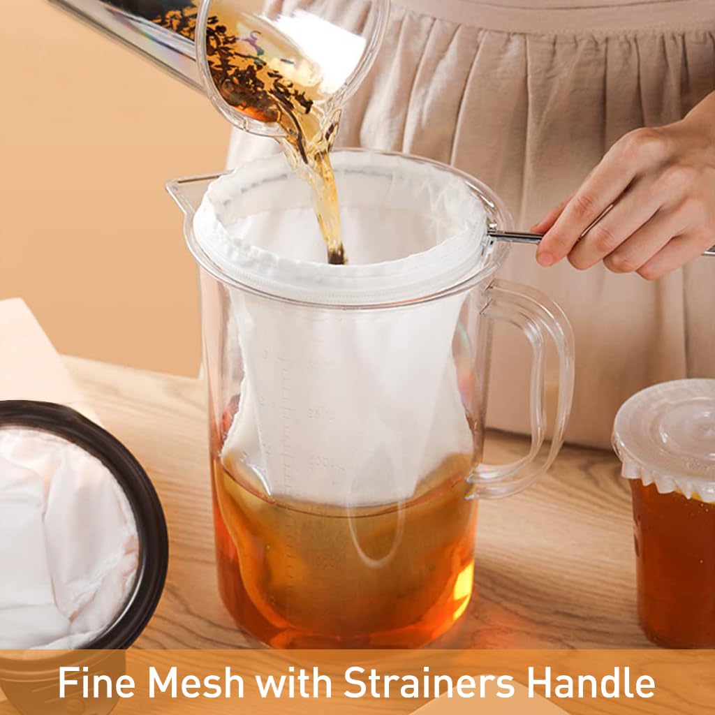 Supvox Kitchen Nut Milk Bag Thai Tea Strainer Reuseable Fabric Straining Bag with Stainless Steel Handle Detachable Straining Bag Design Utility Straining Bag for Milk Tea, Cheese-Making