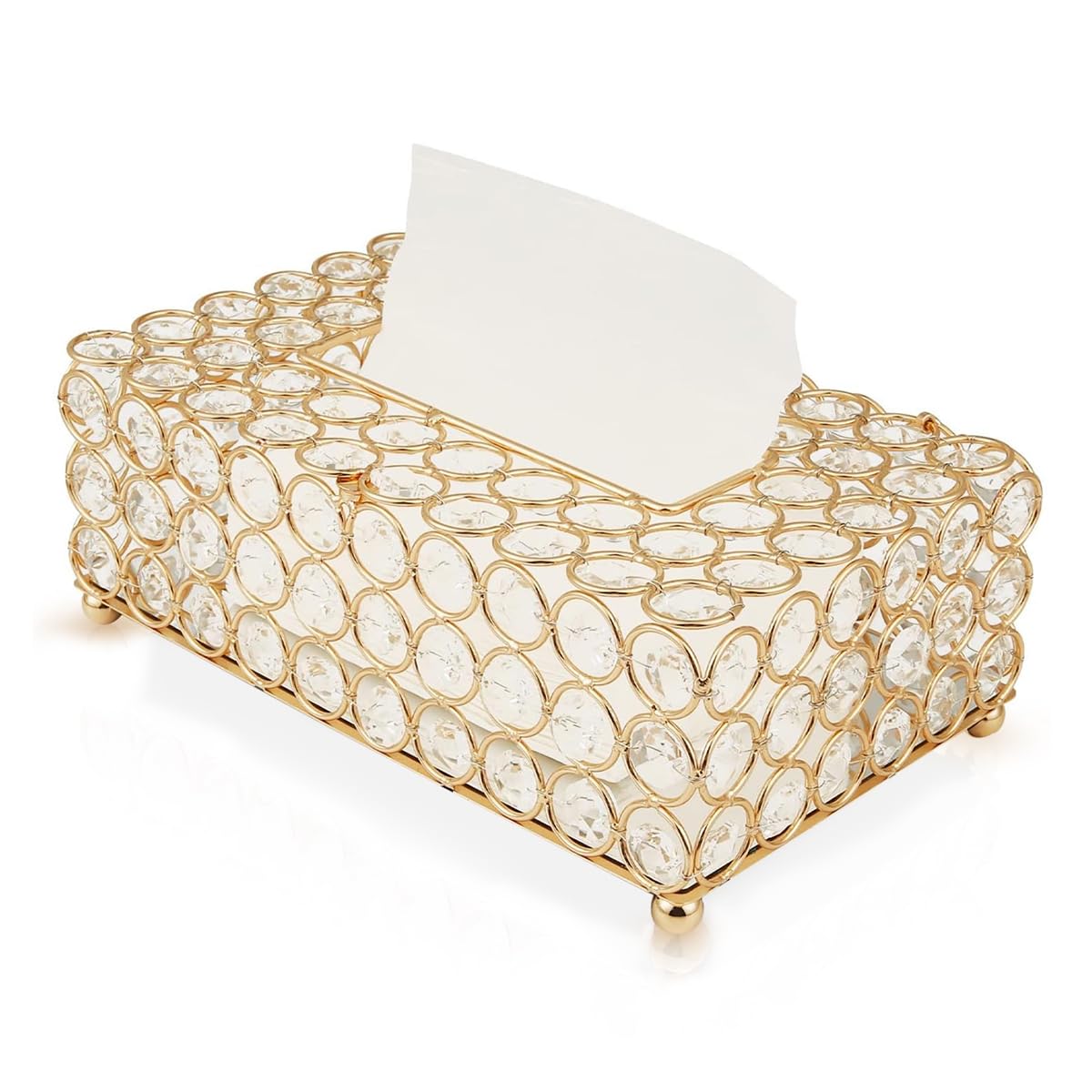 HASTHIP Tissue Box Holder for Bathroom and Dresser featuring Crystal Beads and Metal Frame 9x3.93x5.1 in