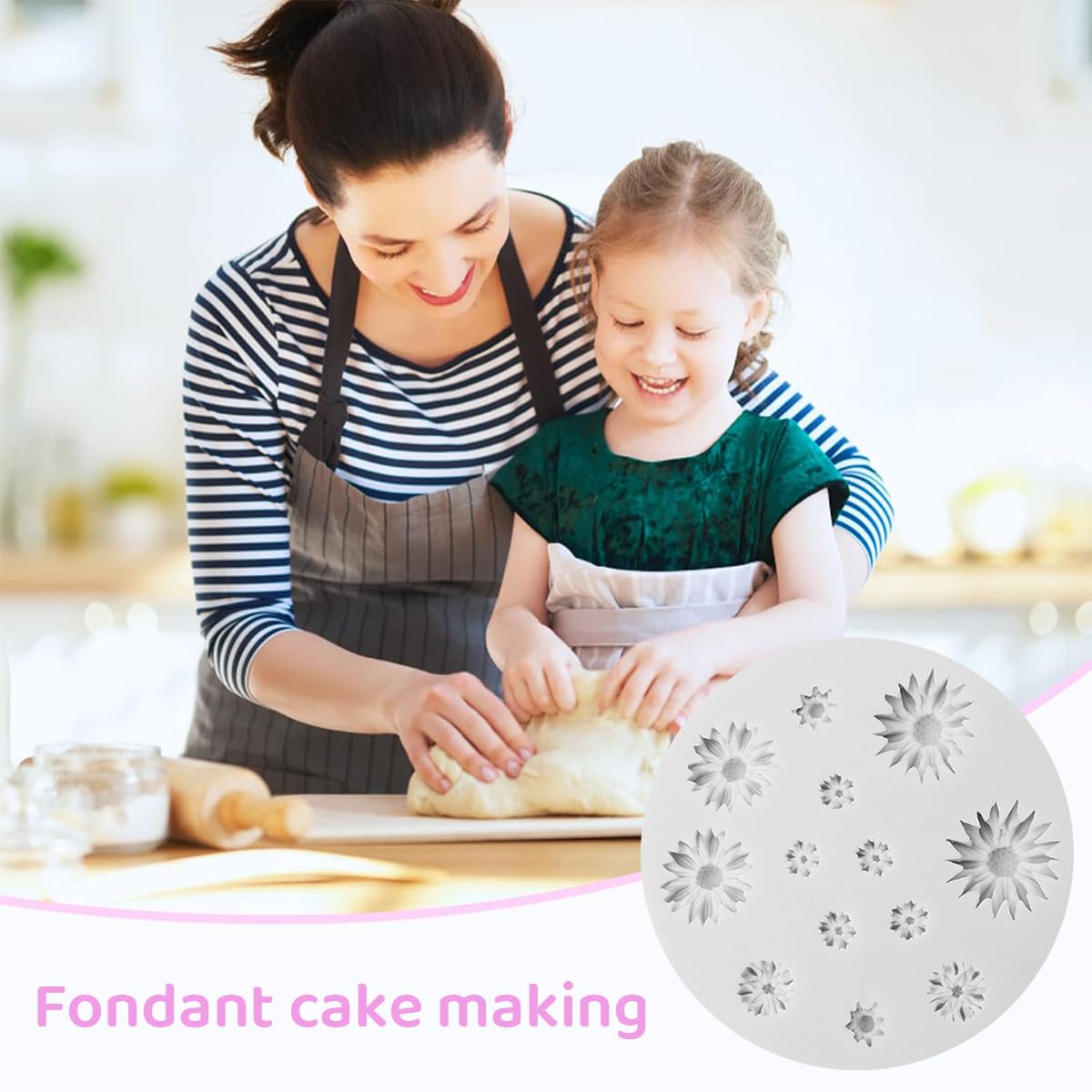 HASTHIP® Flower Fondant Molds, Daisy and Small Flower Shaped Silicone Molds, Fondant Polymer Clay Candy Gummy Mold for DIY Polymer Clay and Cake Cupcake Decor Craft, Soap Crafting