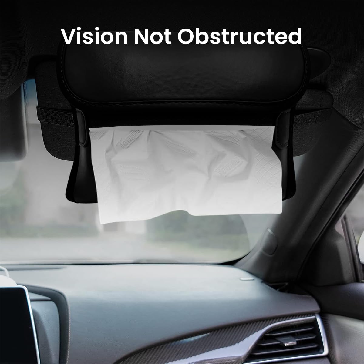 PU Leather Car Tissue Box for Sun Visor and Headrest featuring Adjustable Strap | Universal Fit