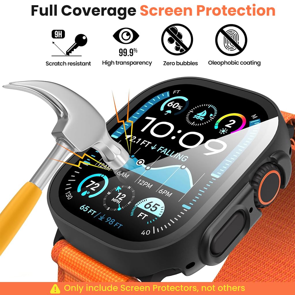 ZORBES Watch Case for iWatch Ultra 3 49mm featuring Snap On Fit and HD Tempered Glass | 2 Pack Black