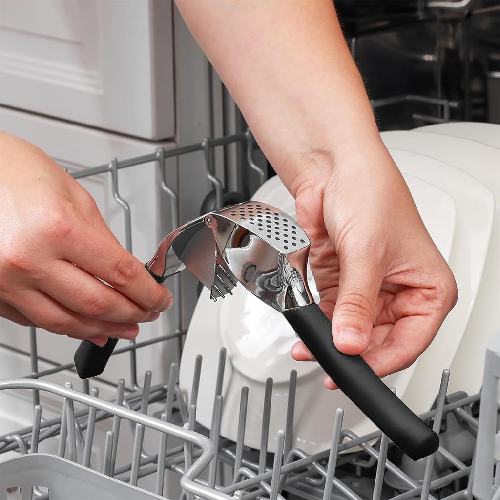 Supvox Garlic Press Set for Kitchen with 3 Pcs Tools featuring Anti Slip Handle & Stainless Steel | Includes Peeler and Cleaning Brush