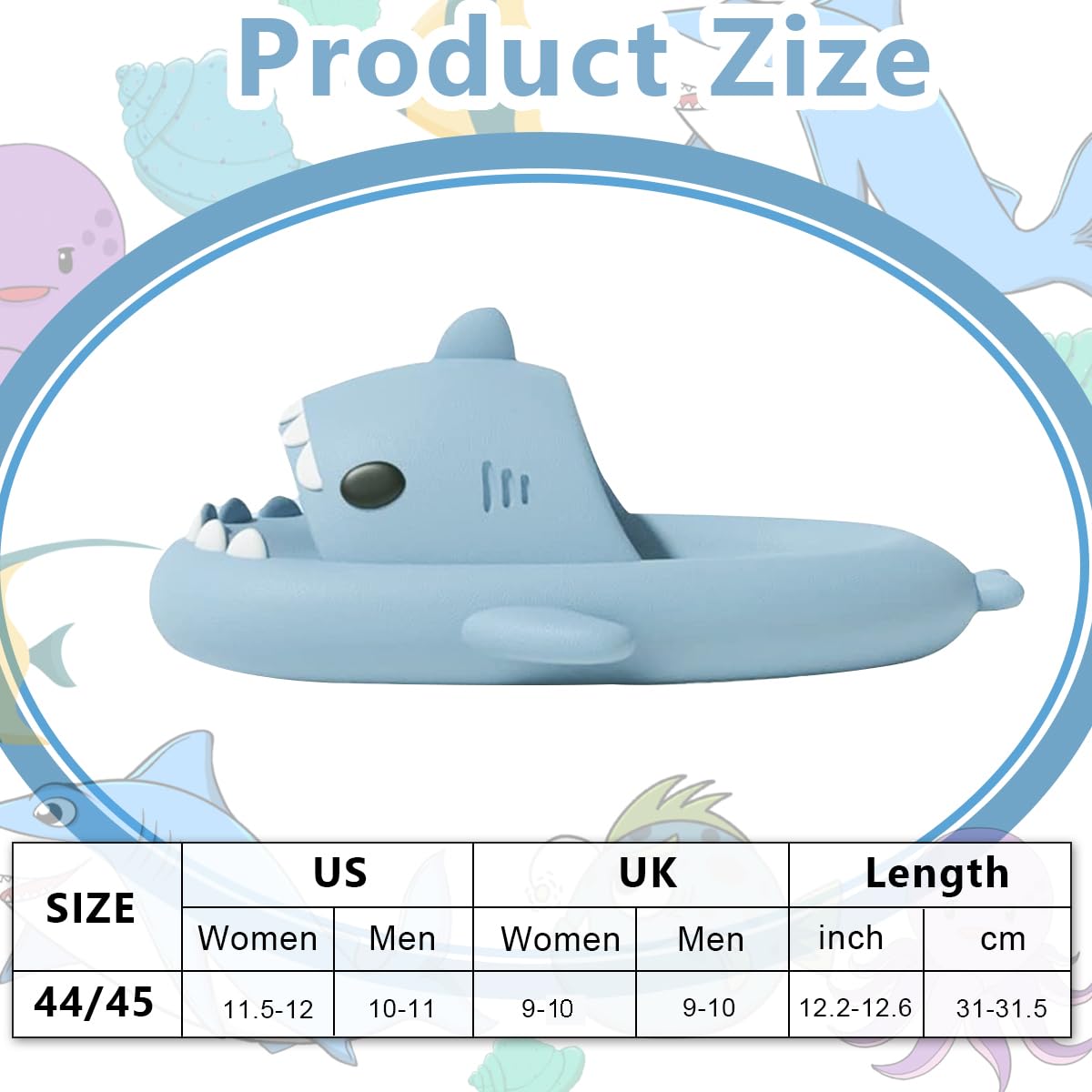 GUSTAVE Cartoon Shark Slippers featuring 4cm EVA Cushioned Sole for Home & Beach Use | UK 9-10