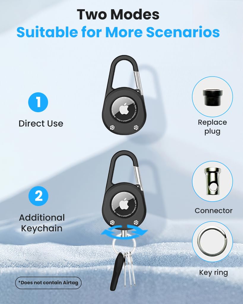 ZORBES AirTag Holder Keychain for Travel and Pets with Screw Lock Carabiner Clip | Hard Plastic Waterproof Case