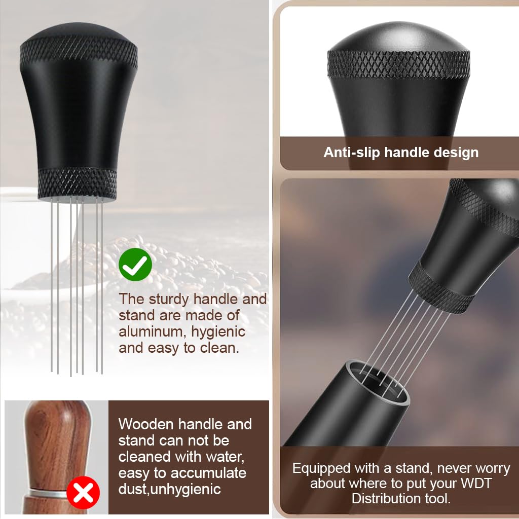 Supvox Espresso Coffee Stirrer for Uniform Grounds with 17 Stainless Needles & Ergonomic Handle | Precise Barista Distribution Tool