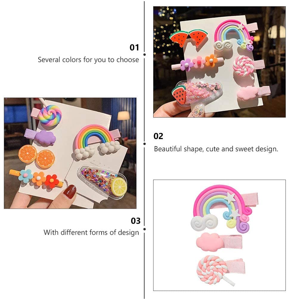 MAYCREATE Kawaii Hair Clips for Baby Girls featuring 18pcs Rainbow Fruit Designs | Silicone Hair Pins