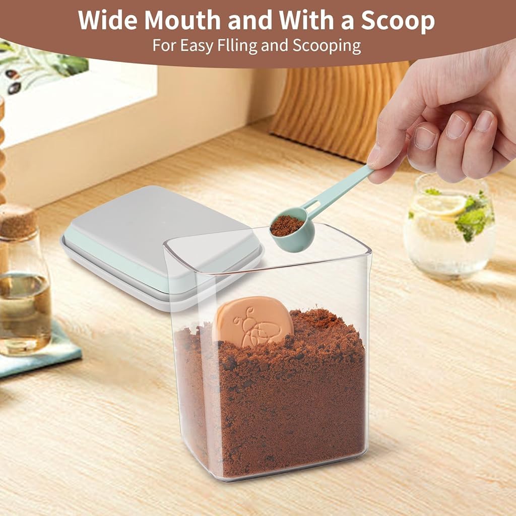 Zibuyu Ground Coffee Saver Container 1250ml for Beans and Cereal with Airtight Lid and Time Tracker