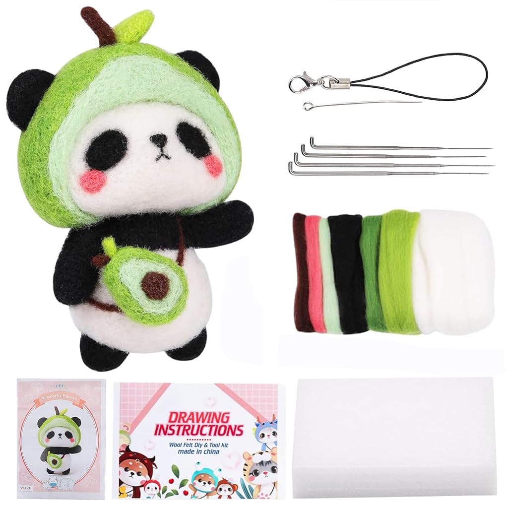 PATPAT® DIY Needle Felting Kit Cute Panda Needle Felting Toy DIY Keychain Panda Needle Felting Charm Color Wool Needle Felting Kit with Tools DIY Crafting Kit for Kids Adults DIY Children's Day Gift