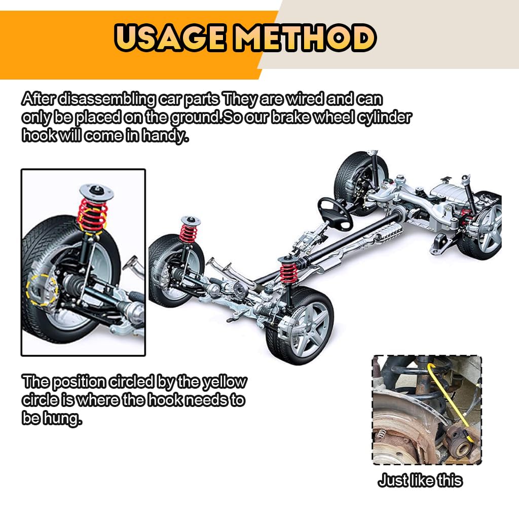 STHIRA Car Brake Caliper Hooks for Safe Brake Line Holding with Rubber Tips 8.07x1.8 in Rust‑Resistant Steel