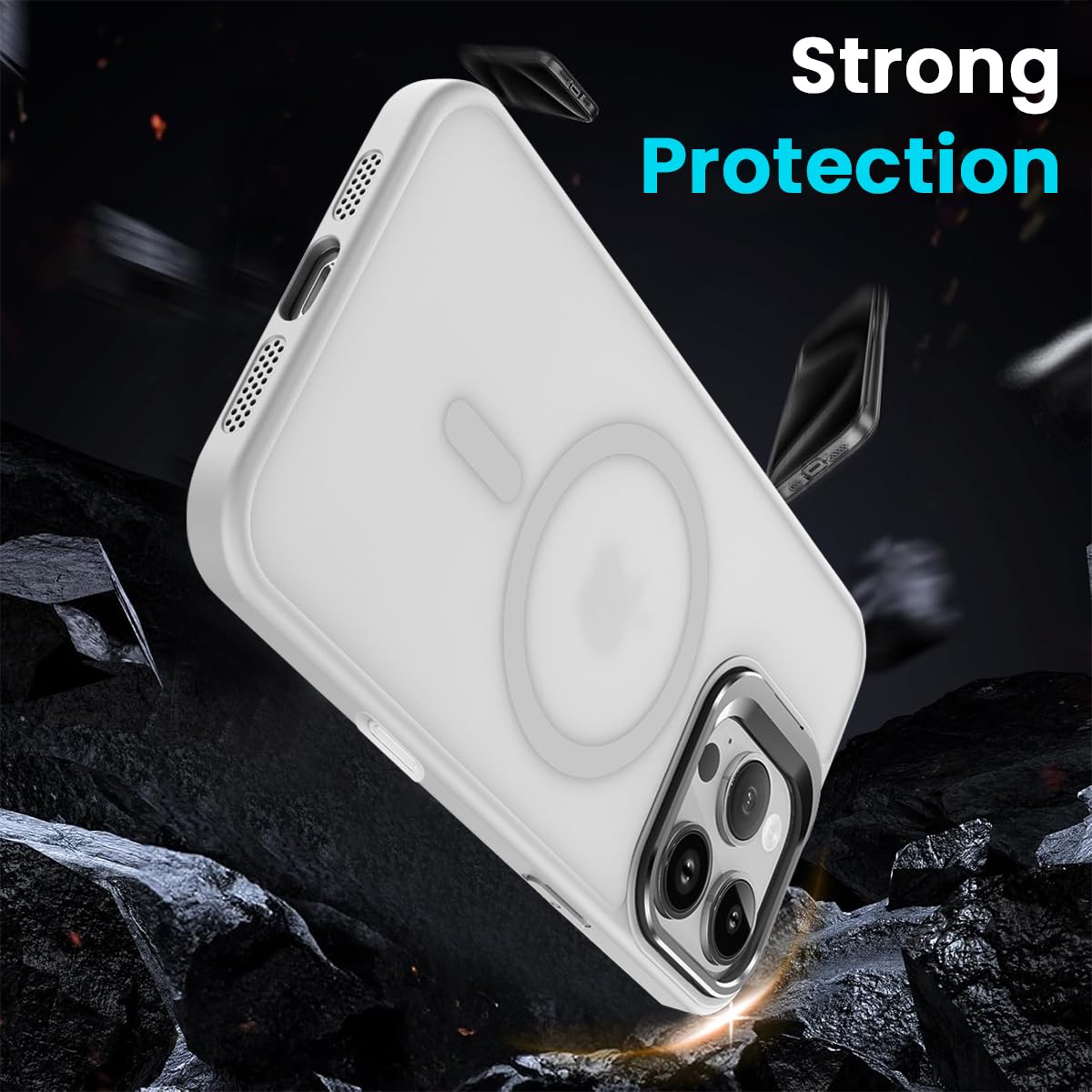 ZORBES Back Case Cover for iPhone 16 Pro Max with Magnetic Lock and Foldable Camera Stand | Shockproof Matte PC and TPU Design