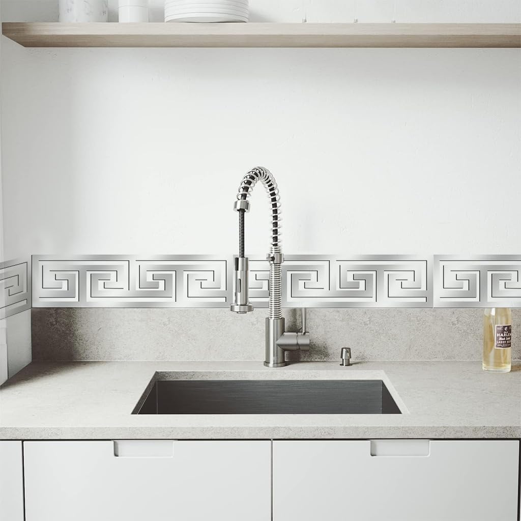 HASTHIP Wall Border Stickers for Home Decor with 7.87x1.96 in Cut-Out Geometric Acrylic | Silver Set of 12