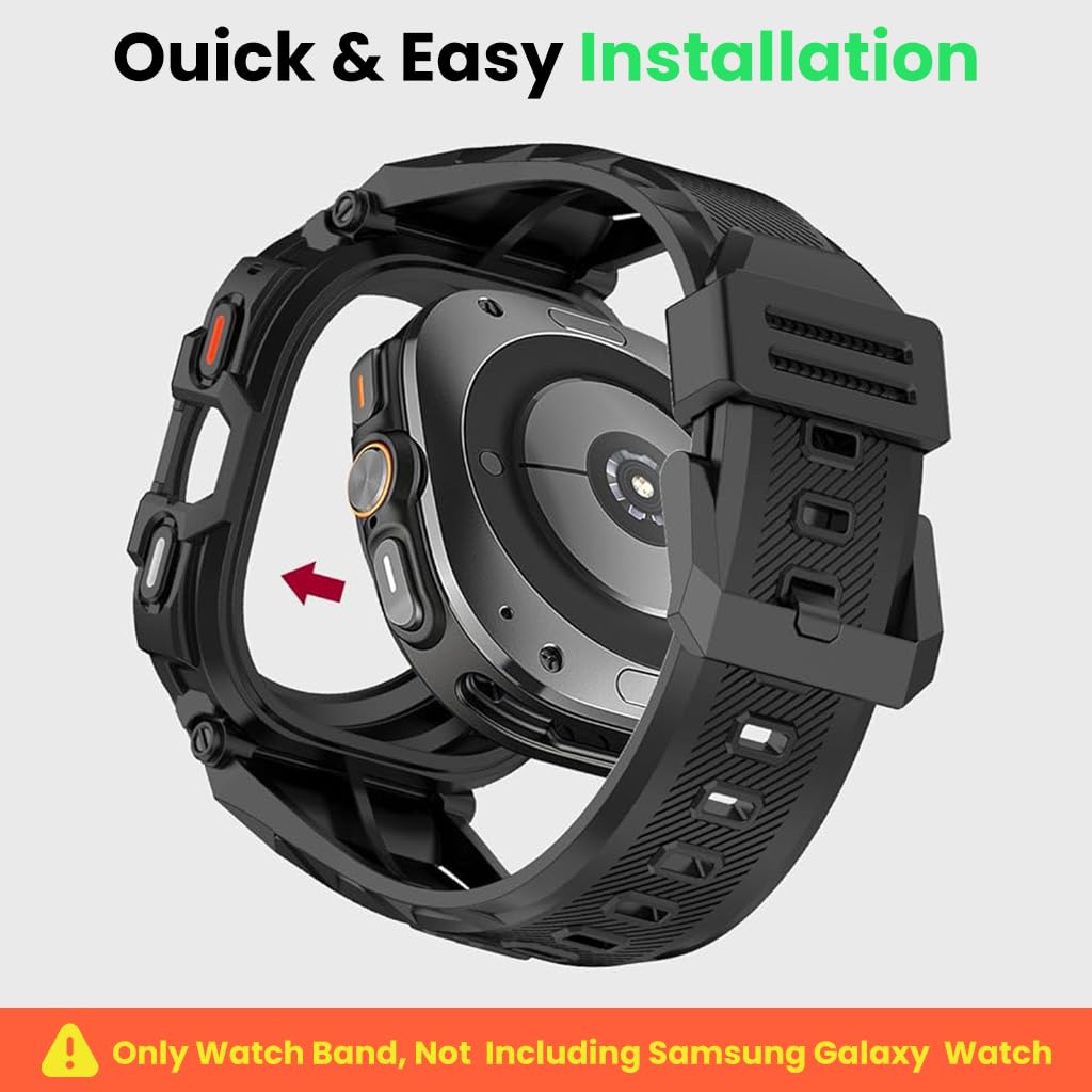 ZORBES Compatible Watch Band for Galaxy Watch Ultra 47mm with Integrated Case Design | Rugged TPU Waterproof Sport Strap in Black