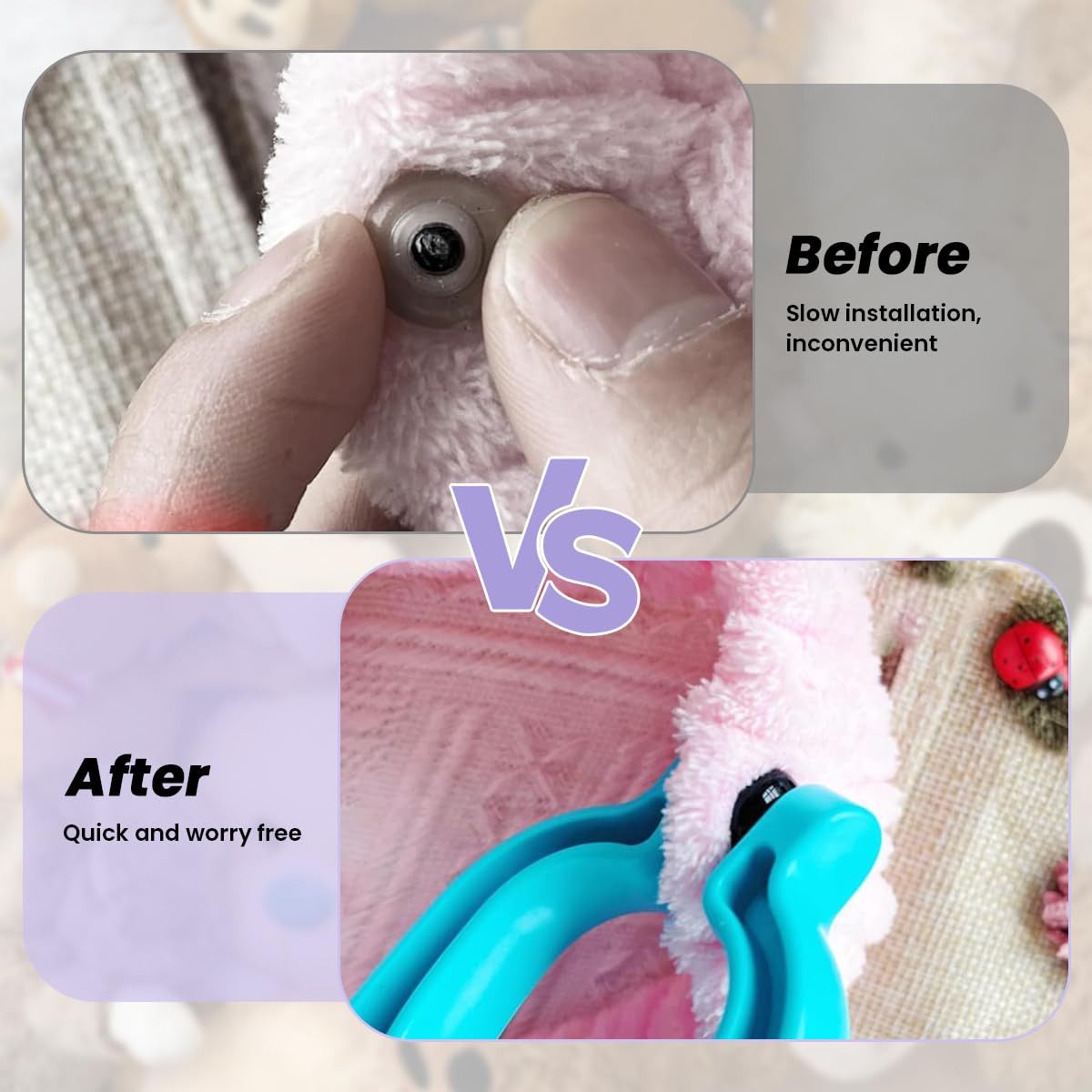 HASTHIP Safety Eyes Installation Tool for Crochet with 8.47 in Ergonomic Pliers | Purple