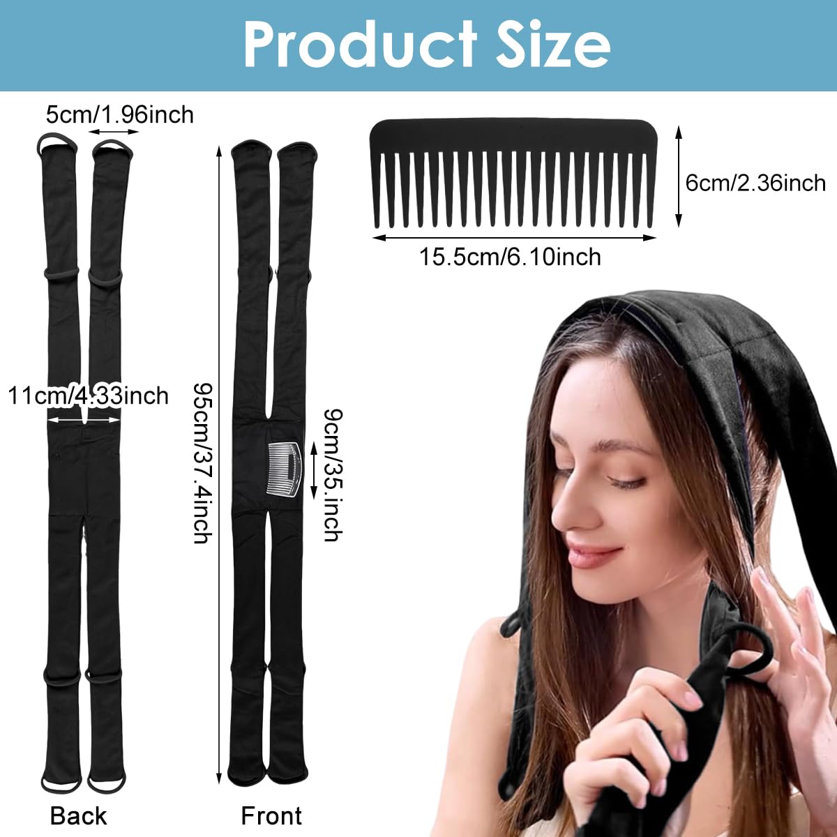 MAYCREATE Overnight Heatless Hair Curler Straps for Travel with Built-in Multi Elastics | Soft Velvet Kit with Comb