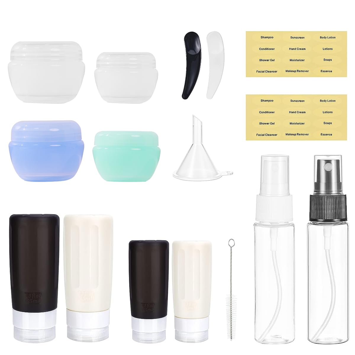 MAYCREATE Silicone Travel Bottles Set for Toiletries with Leakproof Lids 16pcs | BPA Free