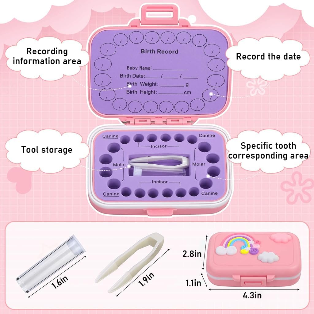 SNOWIE SOFT Baby Teeth Keepsake Box with 20 Storage Holes and Safety Lock | Pink Gift for Kids