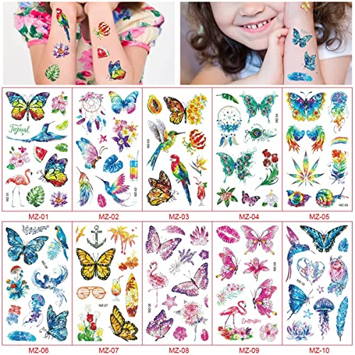 MAYCREATE® 10 Sheet Glittering Tattoo Sticker, Butterfly Dreamcatcher Theme Sticker Waterproof Temporary Tattoos for Birthday Parties, Group Activities, Aesthetic Tattoo Sticker Tattoo