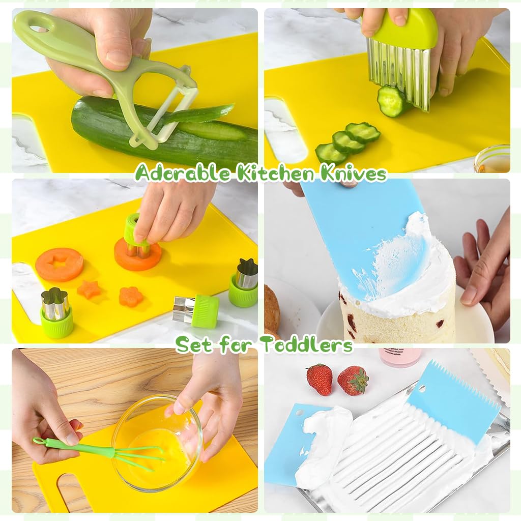 HASTHIP 20Pcs Kitchen Tools for Kids Culinary Tools with Plastic Fruit Cutters, Cutting Board, Cookie Cutter Molds, Fruit Peeler, Child-friendly Culinary Tools Fine Motor Skill Educational Tool