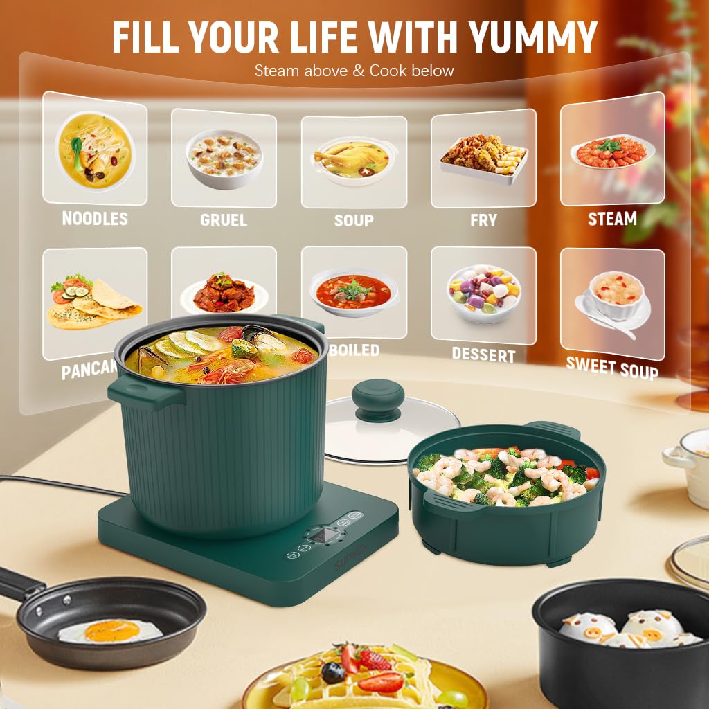 Supvox Pot and Radiant Cooker with 650W Power and 8 Smart Menus | 1.5L Non-stick Steamer