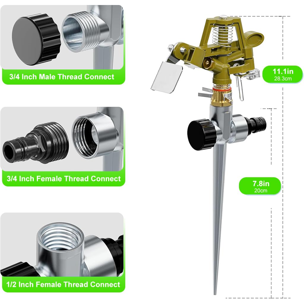 ORTIZA Garden Rotating Water Sprinkler for Lawn and Flower Bed with 360° Adjustable Zinc Alloy Nozzle
