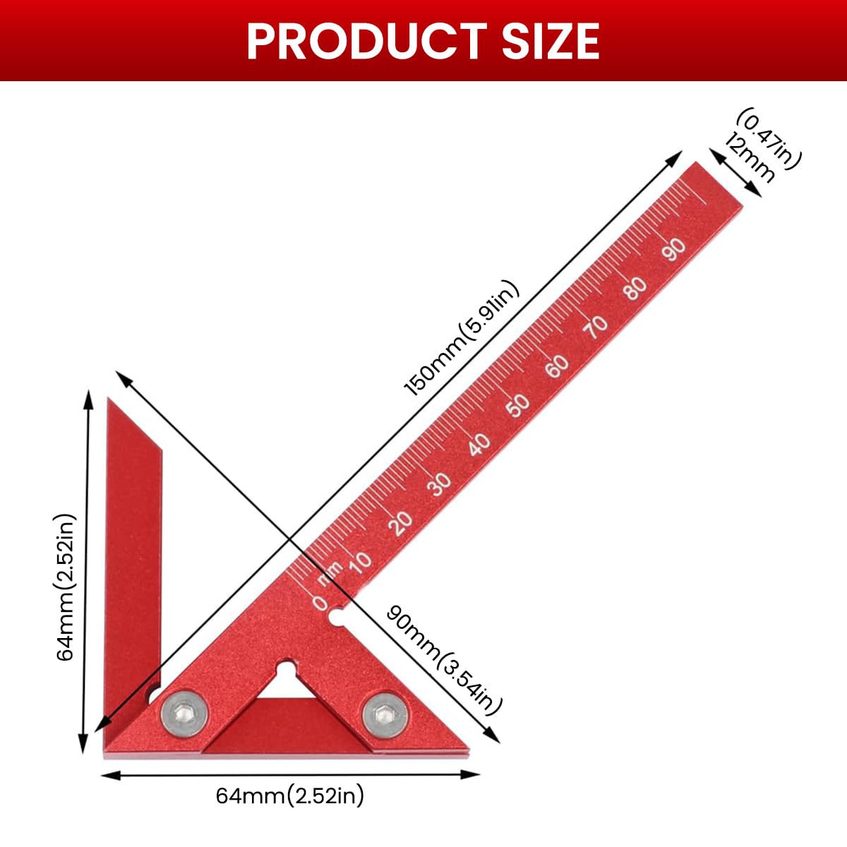 Serplex Right Angle Scribing Ruler for Woodwork featuring Arrow‑Shaped 90° and 45° Guide | Red Aluminum Alloy 3PCS