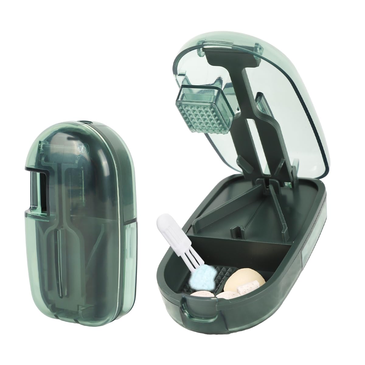 HANNEA Pill Cutter Splitter for Small Tablets with V Shaped Groove and Safety Blade Guard | Green Portable Pill Storage 0.08–0.8 in