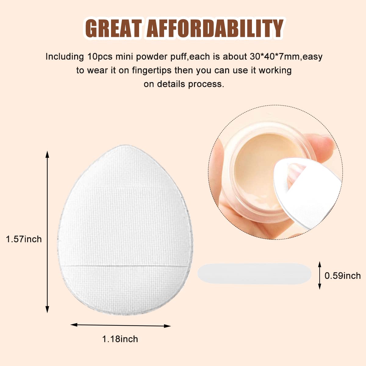 MAYCREATE® 10pcs Mini Finger Makeup Powder Puff for Women Beauty Blender Sponges Mini Air Cushion, Concealer Brush Alternatives, Makeup Blender Puff for Nose Around, Freckles, Spots, Eye Bags (white)