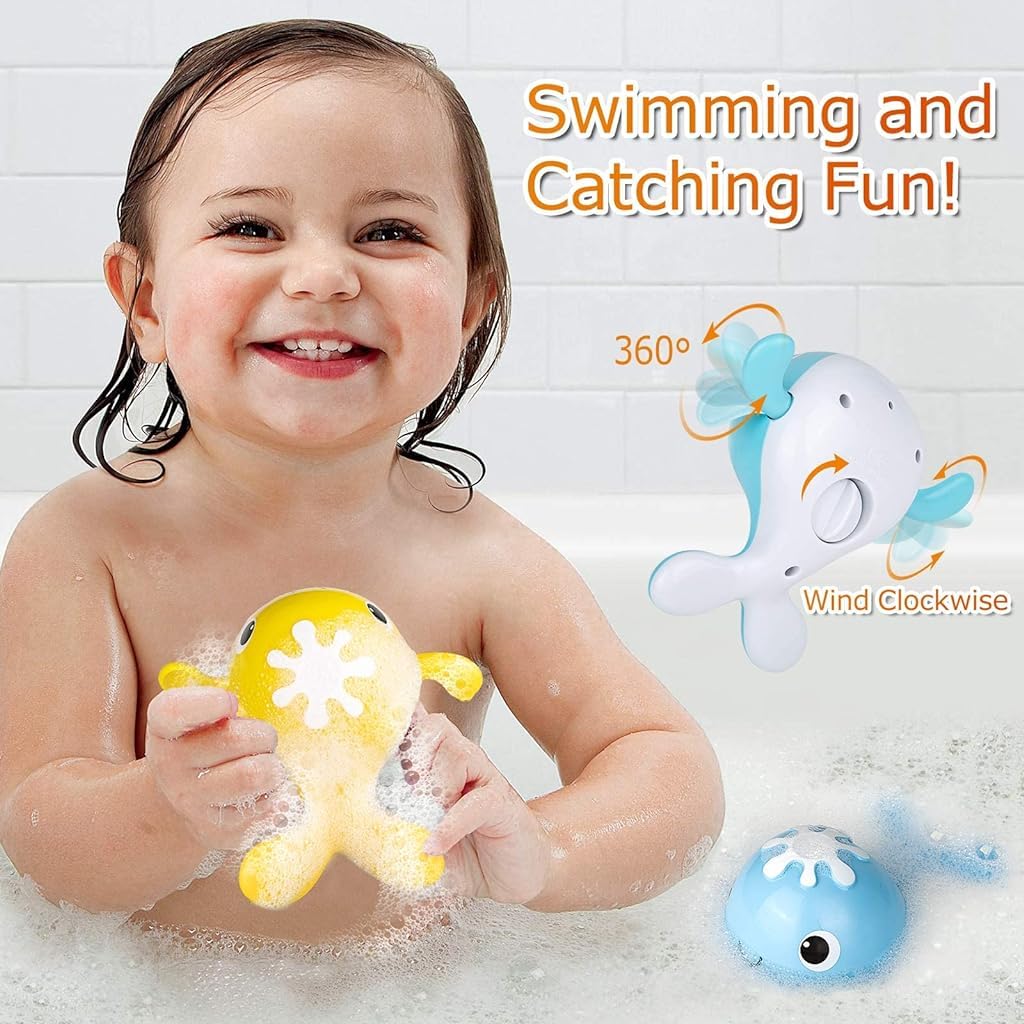 PATPAT® Fish Catching Game for Kids, Baby Bath Toys Wind-up Swimming Whales Toys Bath Fun Time Bathtub Tub Toy for Toddlers Baby Kids Infant Girls Boys Age 1 2 3 4 5 6 Years Old