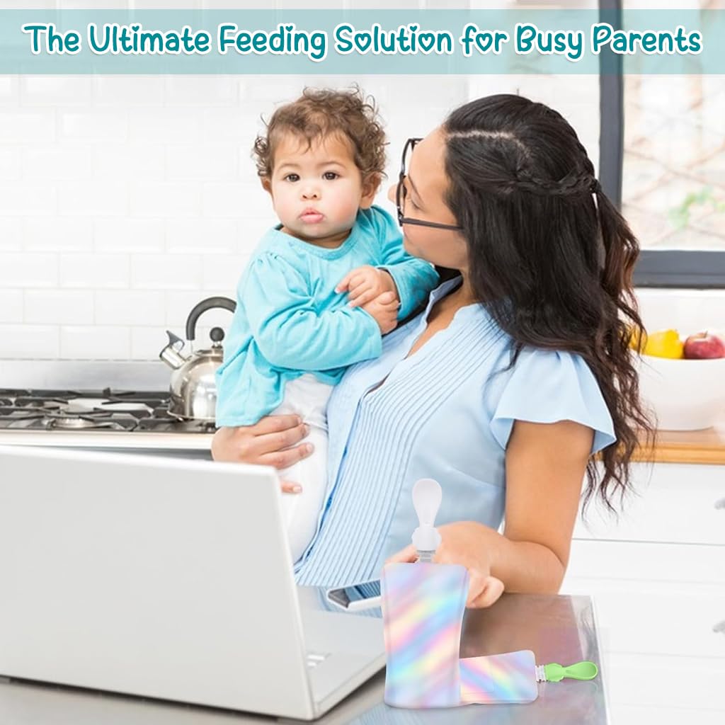 SNOWIE SOFT Baby Spoon for Puree Pouches featuring 2 in 1 Straw Spoon Design | 2 Pcs Silicone Feeding Attachment