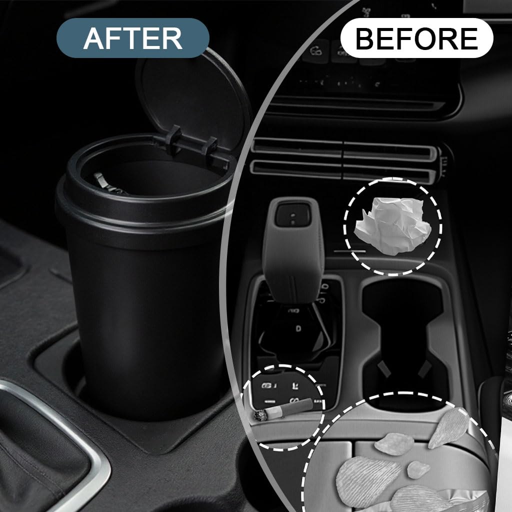 STHIRA Car Mini Dustbin for Cup Holders with Pop Up Lid and ABS Build 6.7x16.7cm | Odor Proof