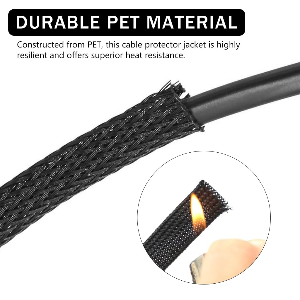 Supvox Cable Protector for USB Power and Audio Video Cords featuring Mesh Woven PET Sleeve 6.6ft Black