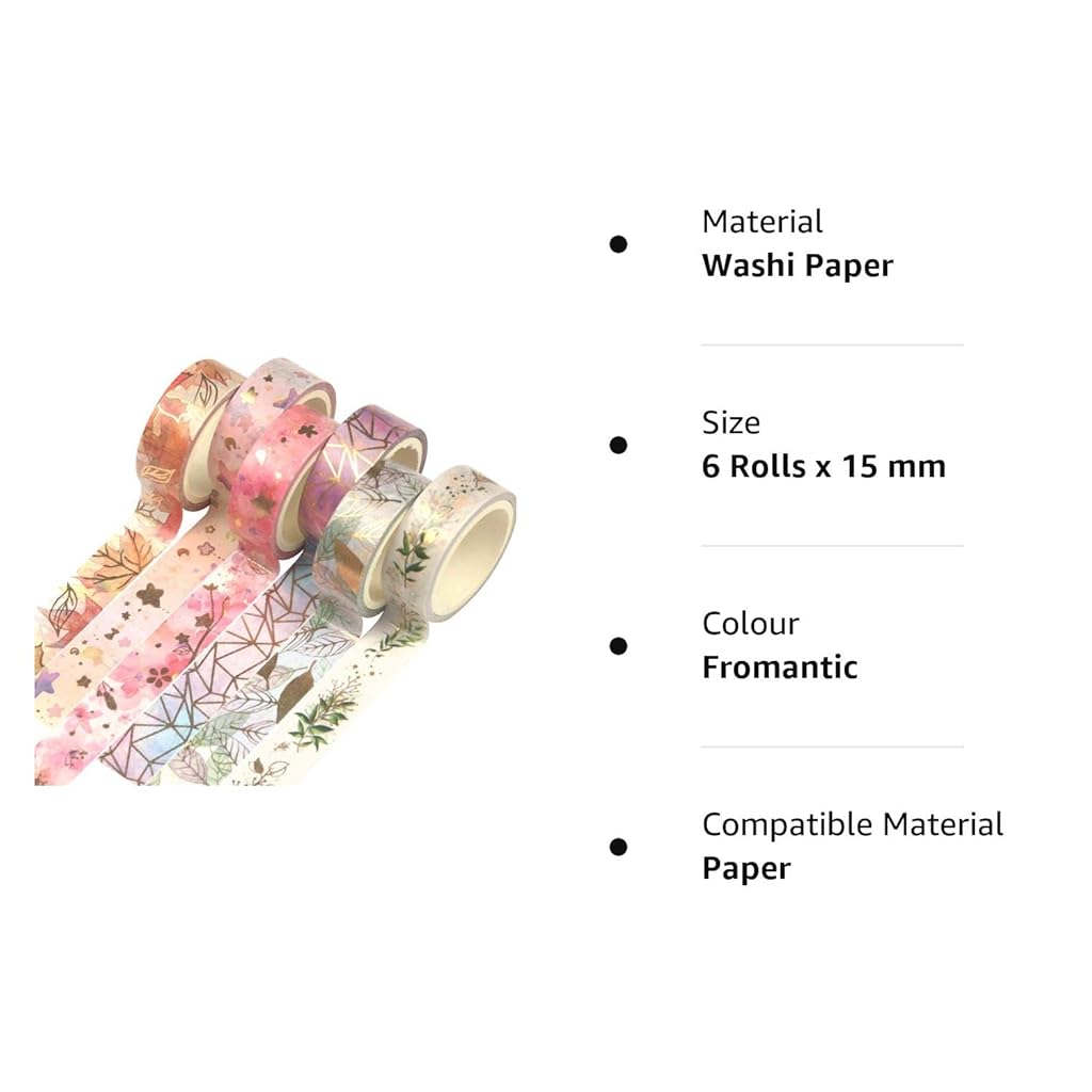 ELEPHANTBOAT® Gold Washi Tape Set DIY Crafts Bullet Journal Supplies Planners Scrapbook Card Gift Wrapping 6 Rolls 15mm 5M 3 PCS