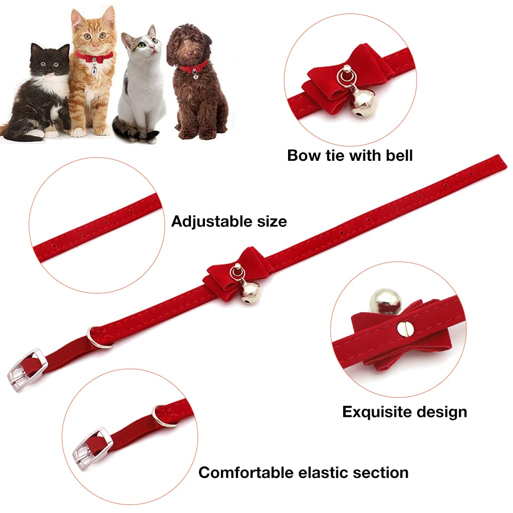 Qpets Cat Collar with Bell for Safety and Comfort featuring Breakaway Buckle and Velvet | Adjustable 33.5 cm Red Combo with Reflective Harness and 1.5 m Leash