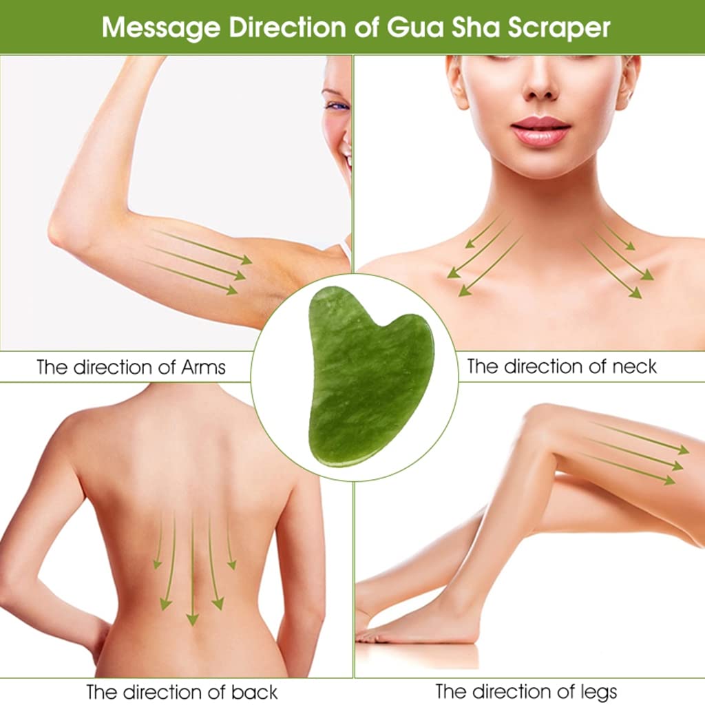 MAYCREATE Jade Roller and Gua Sha Set with Dual Head Roller & V Curve Board for Facial Massage