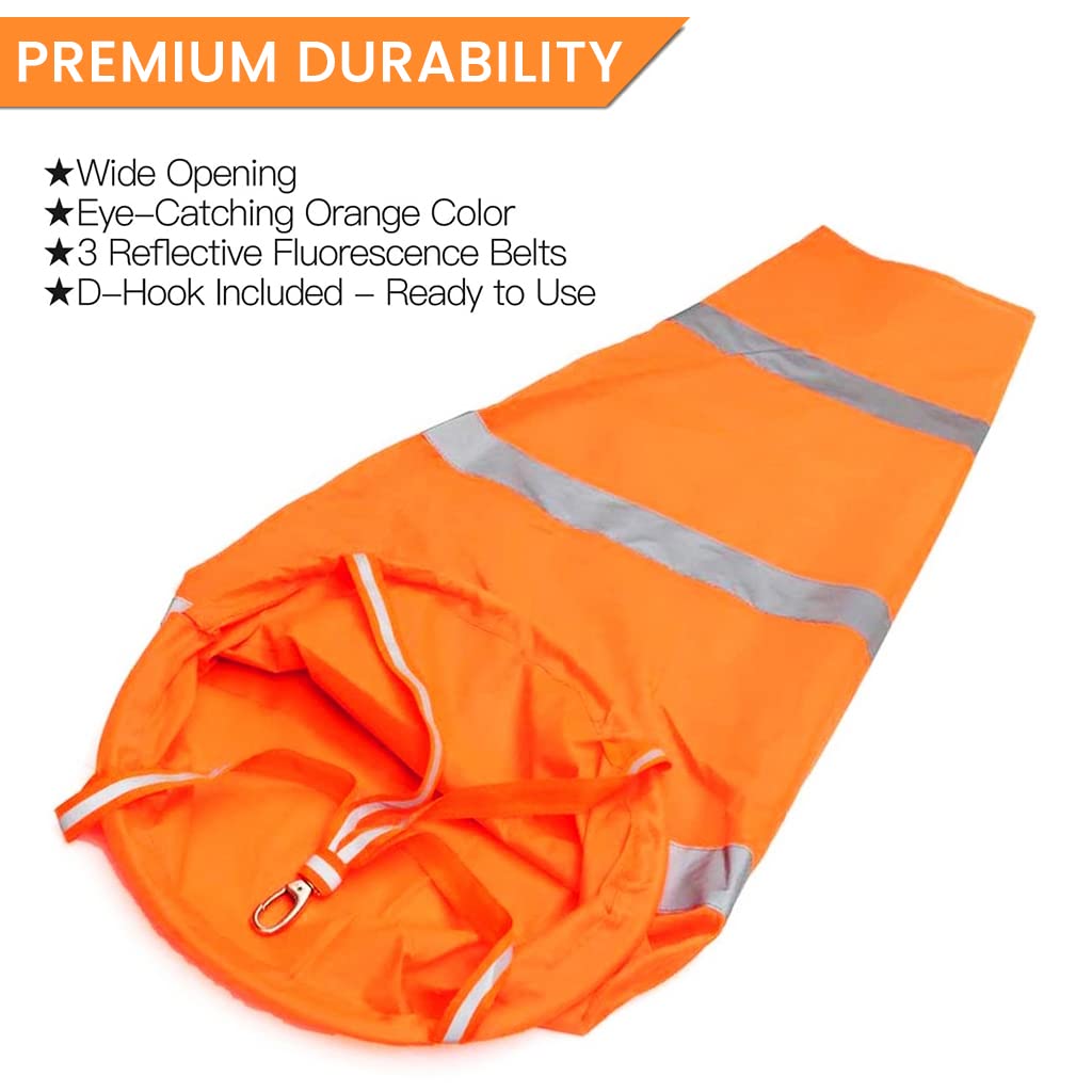 HASTHIP Airport Wind Sock for Outdoor Wind Direction Measurement with Reflective Straps and 30 in Length | Bright Orange Waterproof Nylon Design