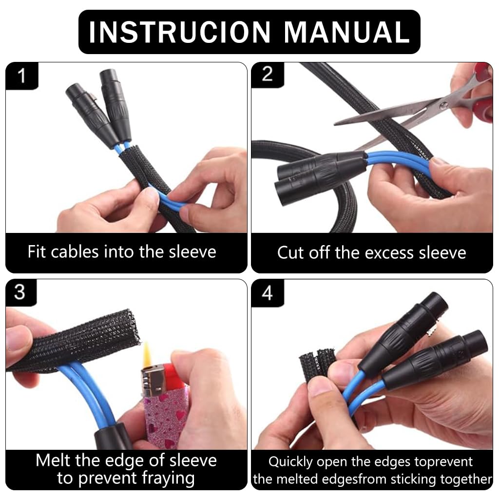 Supvox Cable Organizer Sleeve for Easy Wire Management with Self Closing Design 6.6ft 3PCS