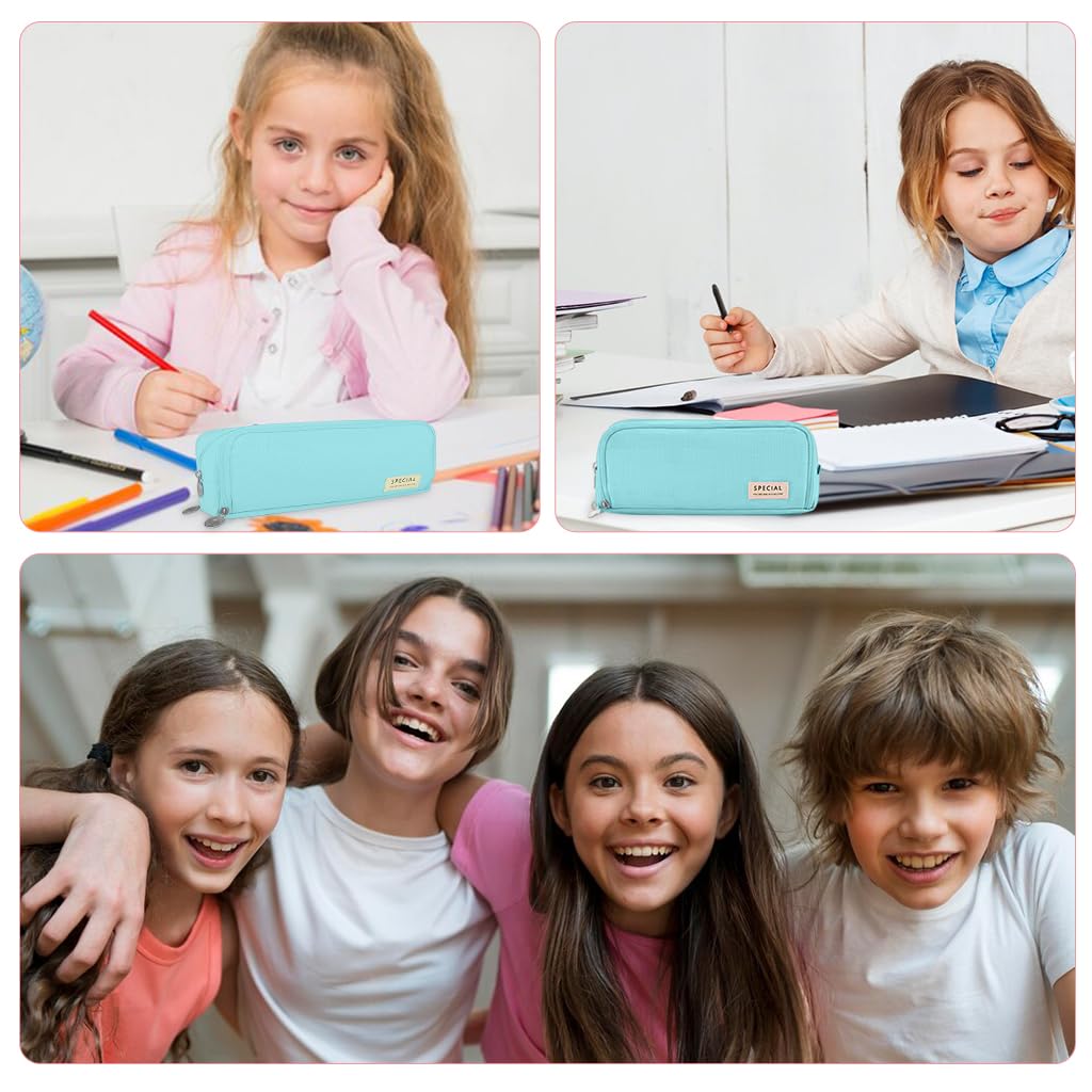 Zibuyu Pencil Box with Three Compartments and Smooth Zippers in Blue for Kids & Adults