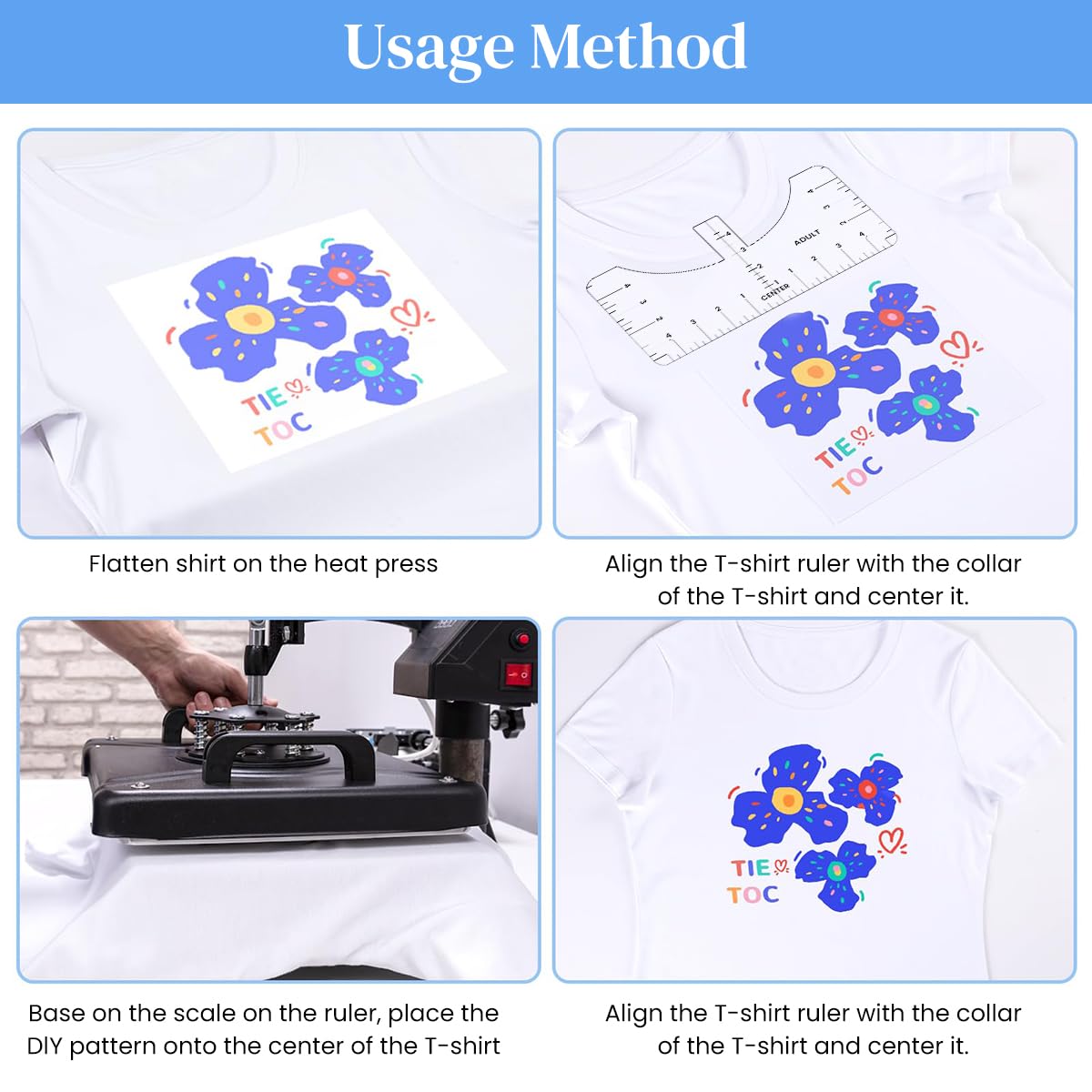 HASTHIP Tshirt Ruler Guide for Vinyl Alignment with 10pcs PVC Templates | Clear Placement Tool for Infant to Adult Shirts