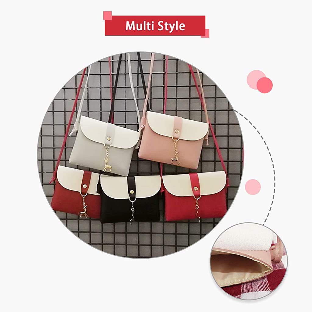 PALAY Small Cross Body Bag for Girls with Metal Deer Pendant 17×15.5×1.2cm PU Leather Pink