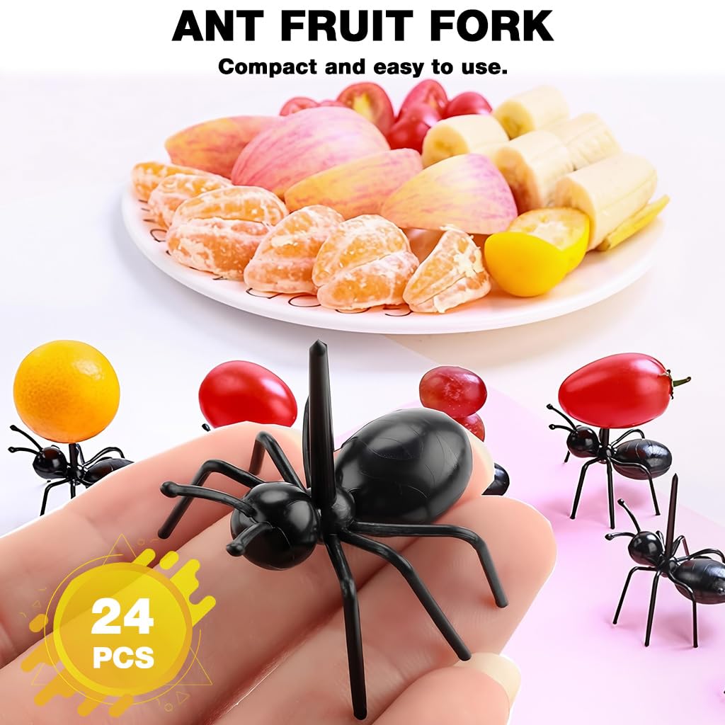 Supvox Fruit Forks for Snacks and Desserts featuring 24pcs Ant Shaped Reusable Picks | Fun Party Tableware