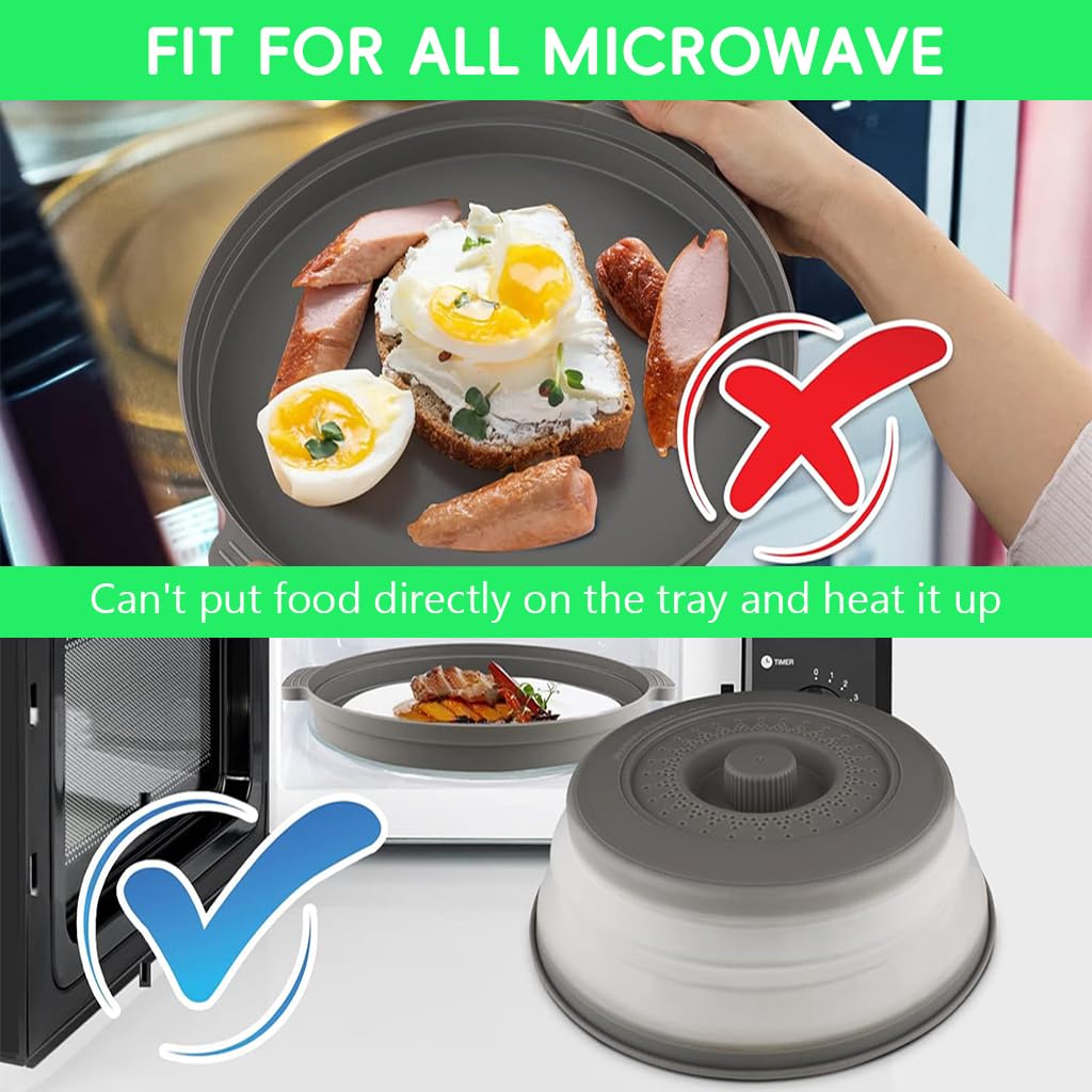 HASTHIP Microwave Plate Cover for Heating with 10.6 in Collapsible Lid and Steam Vent | Grey