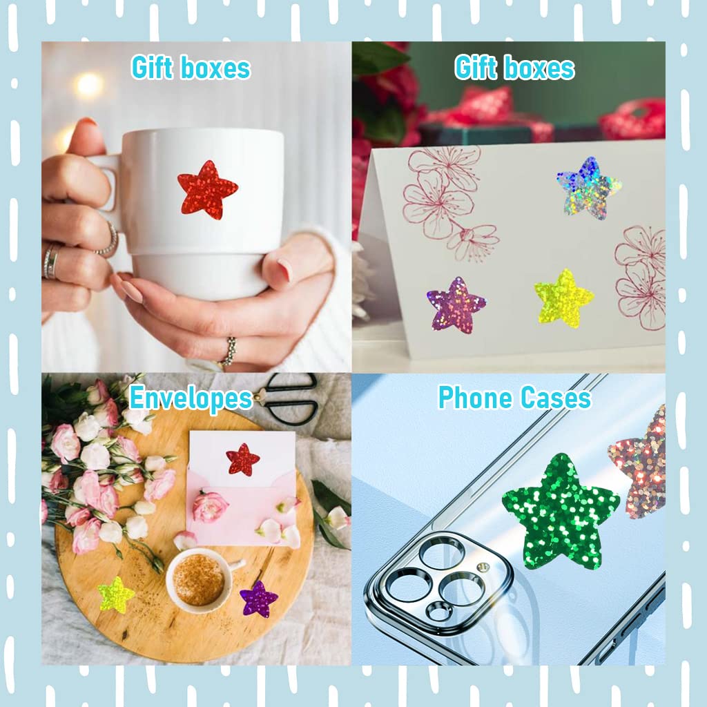 HASTHIP Glitter Star Stickers for Reward Charts 1000 pcs 1 inch Self Adhesive | 8 Colors