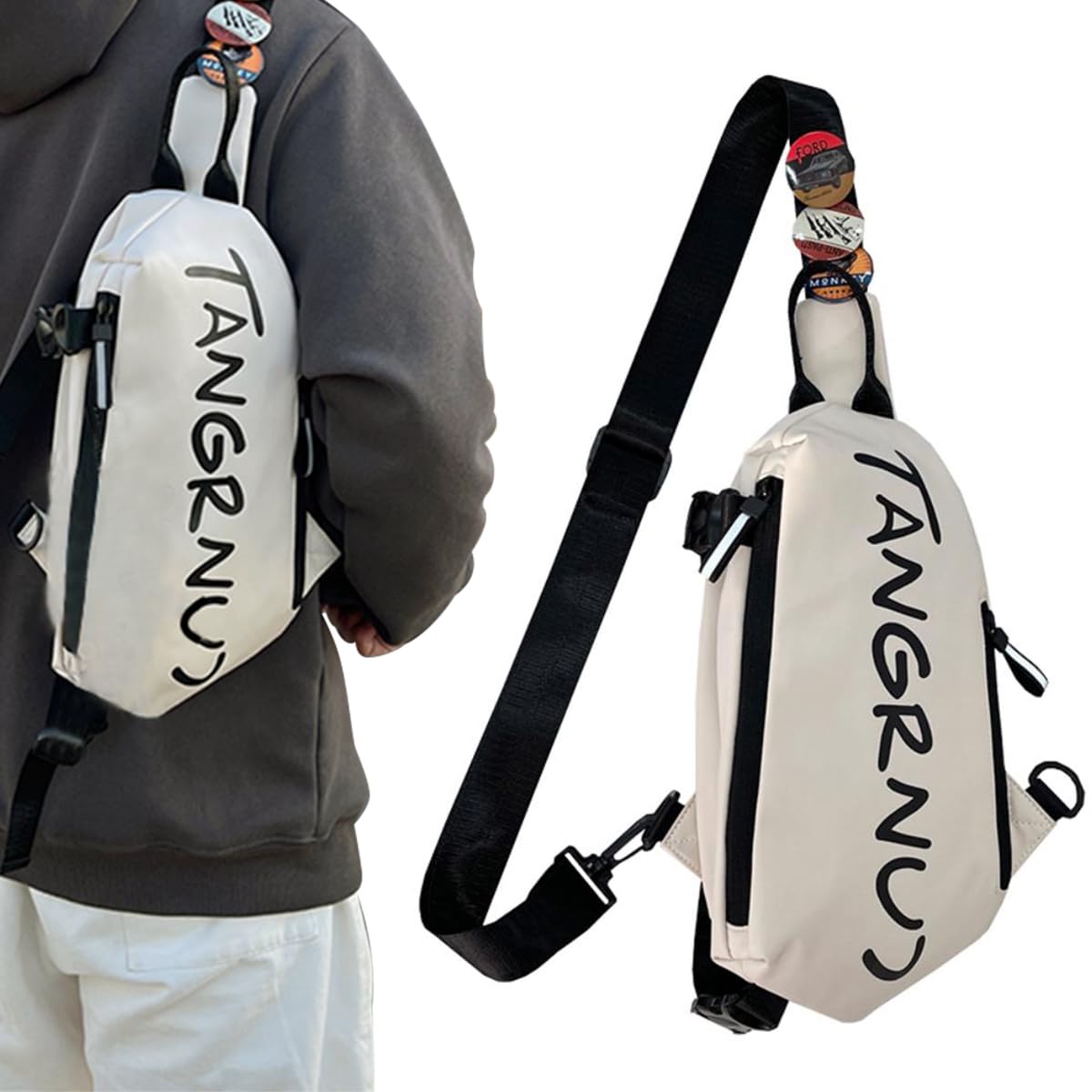 GUSTAVE Crossbody Bag for Travel and Commuting with 13.5×5×3.5 in Capacity and 3 Badges | Waterproof Nylon Design for Men and Women