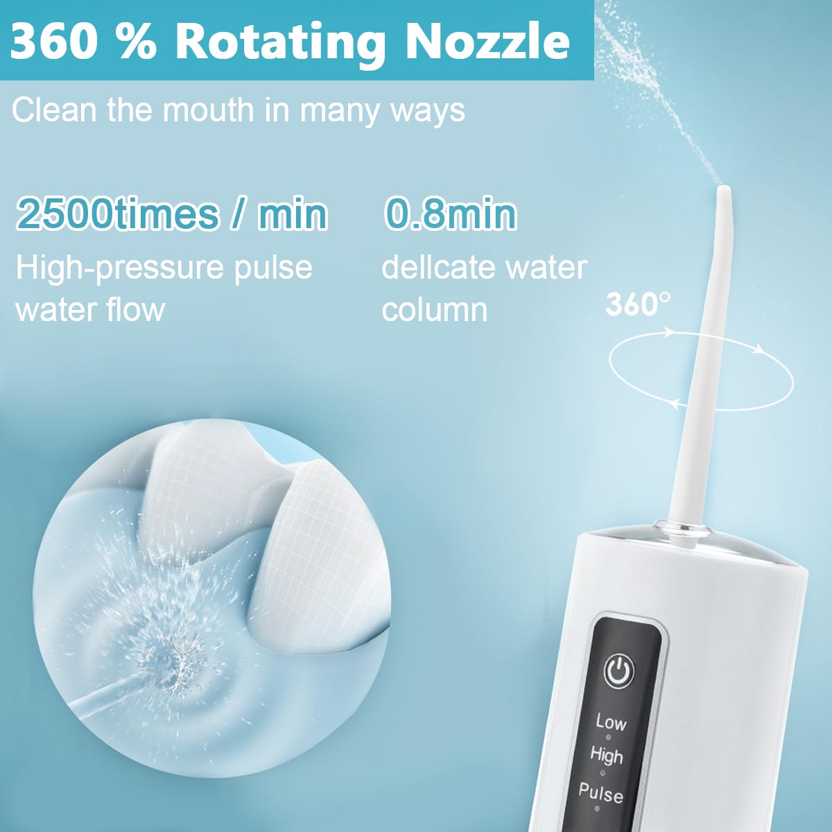 HANNEA® Water Dental flosser for Teeth Cleaning, Mini Portable Rechargeable Dental Oral Flossing Irrigator with 230ML Water Tank for Braces, 4 Jet Tips, 3 Modes & IPX7 Waterproof, for Travel & Home