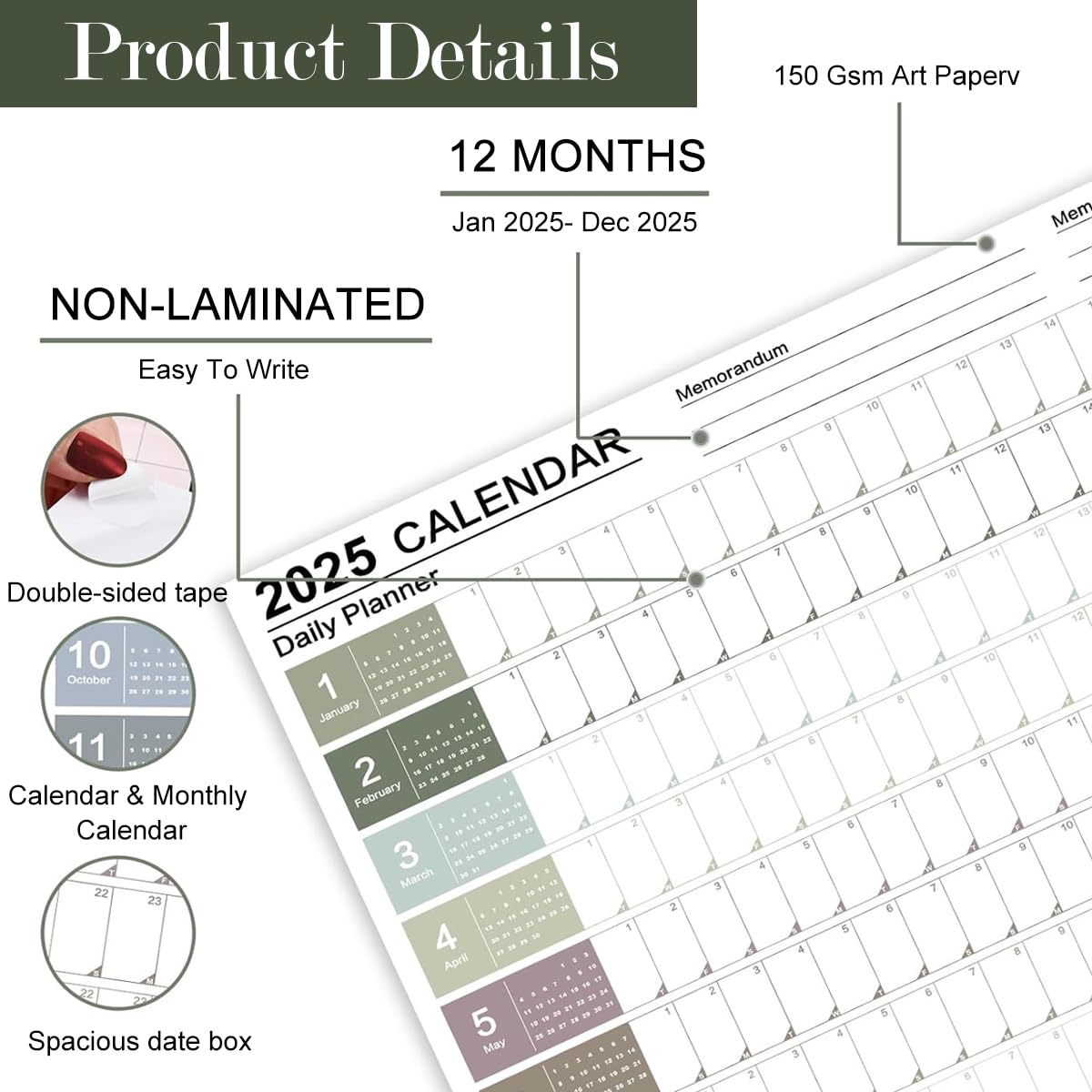OFIFO 2025 Planner Desk Pad Calendar for Office and Study with Motivational Stickers 29x20
