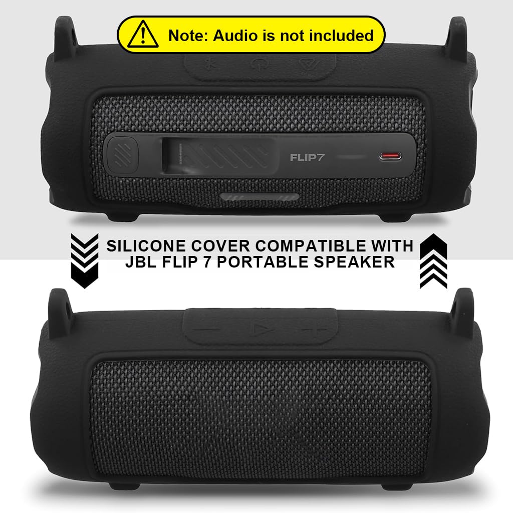 ZORBES Silicone Case for JBL Flip 7 Portable Speaker with Standing Feet and Strap | Black Protective Cover