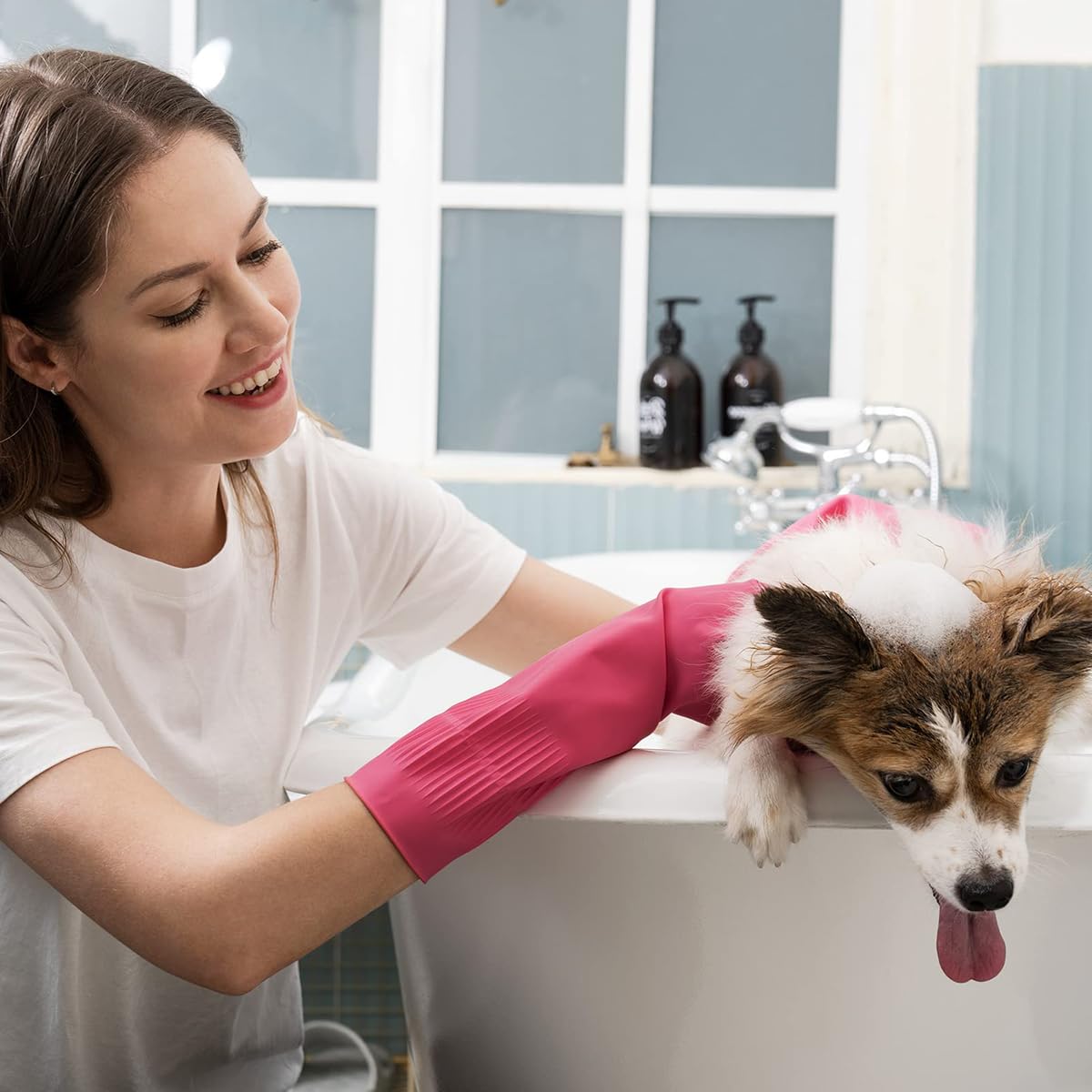 Supvox Rubber Hand Gloves for Cleaning and Gardening with Anti Slip Grip | 2 Pairs Latex