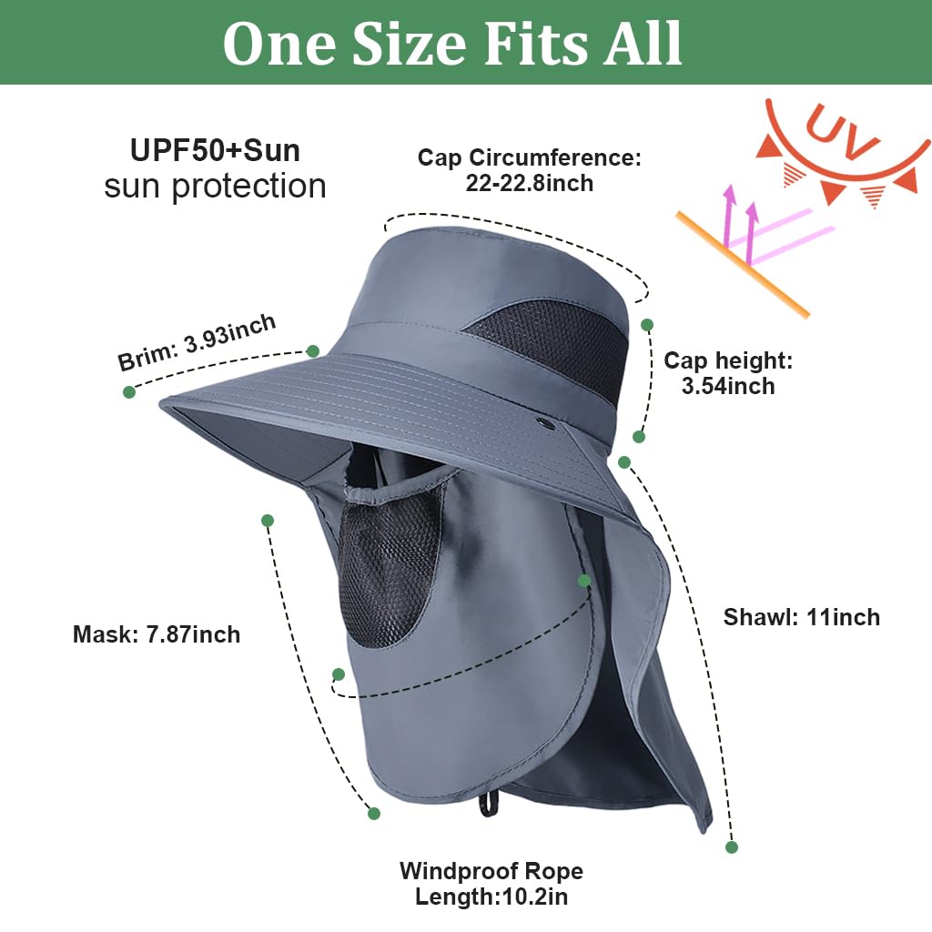 Gustave Sun Hat for Hiking and Fishing featuring 4 in Wide Brim and 11 in Neck Flap | Grey