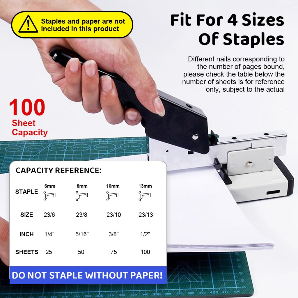 HASTHIP® High-Capacity Metal Stapler Kit, 120Sheets, 6-23mm Staples Compatibility, Long Ergonomic Handle, Precise Alignment - Ideal